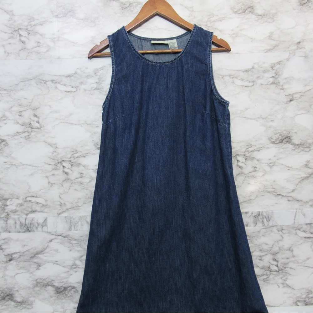 Vintage Floral Embroidered Denim Maxi Long Dress Size Medium